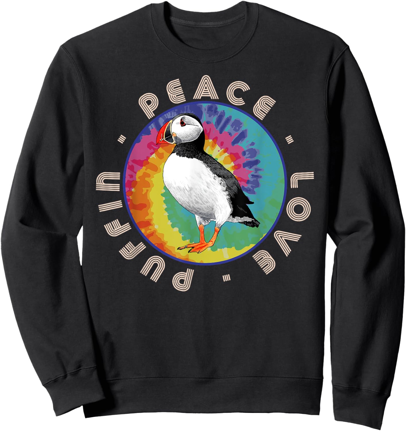 Vintage Retro Style Atlantic Sea Bird Fly Peace Love Puffin Sweatshirt - Sweatshirt | Black