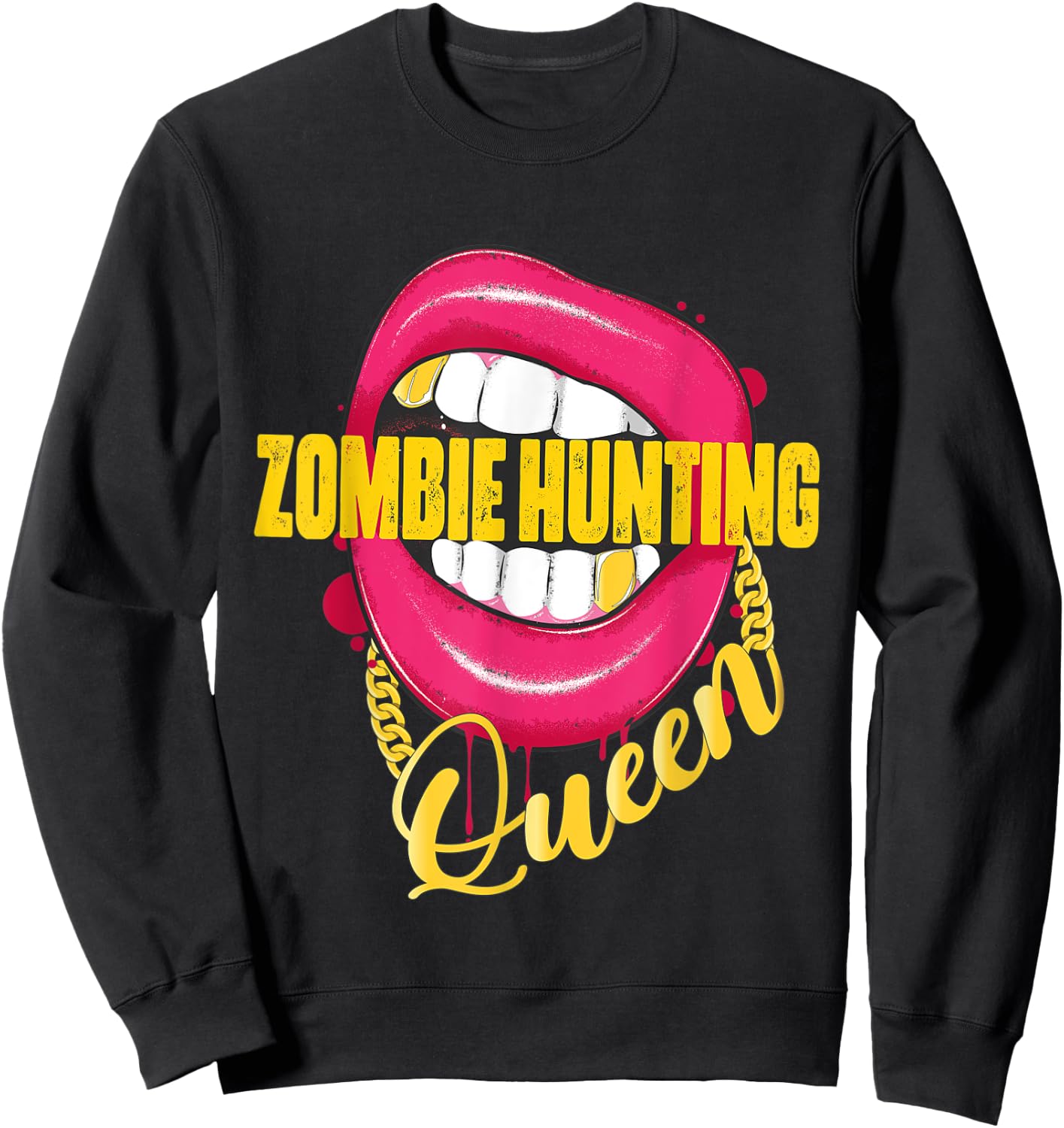 Zombie Hunting Queen Golden Necklace Zombie Hunter Sweatshirt - Sweatshirt | Black