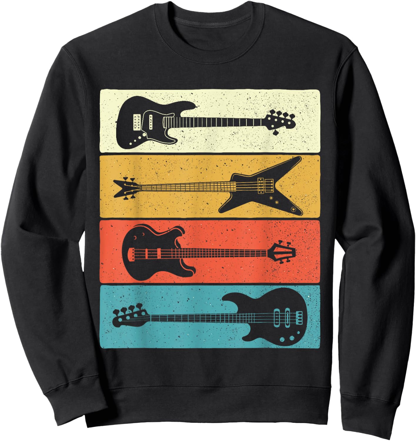 Retro Vintage Guitars - Bass Guitar Music Lover Bassist Sweatshirt - Sweatshirt | Black