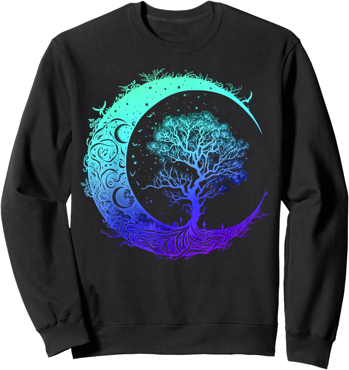 Tree of Life Crescent Moon Mandala Chakra Yoga Indigo Sweatshirt - Sweatshirt | Black