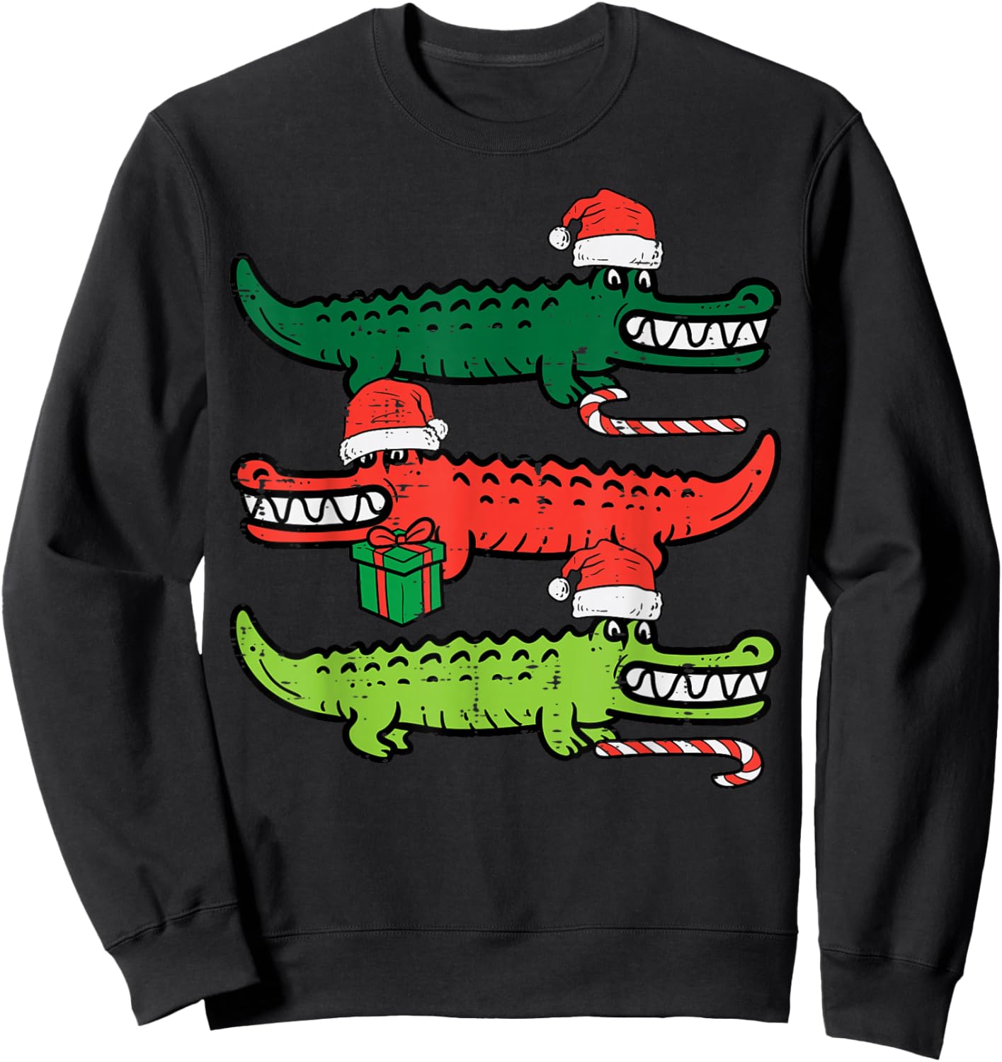 3 Christmas Crocodiles Santa Xmas Alligator Men Women Kids Sweatshirt - Sweatshirt | Black