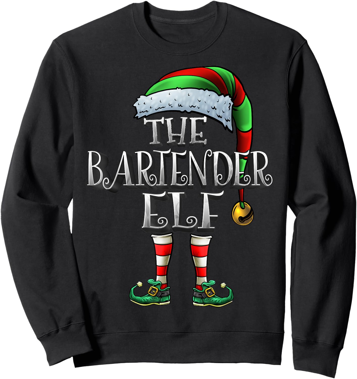Bartender Elf Shirt Matching Family Bartender Christmas Elf Sweatshirt - Sweatshirt | Black