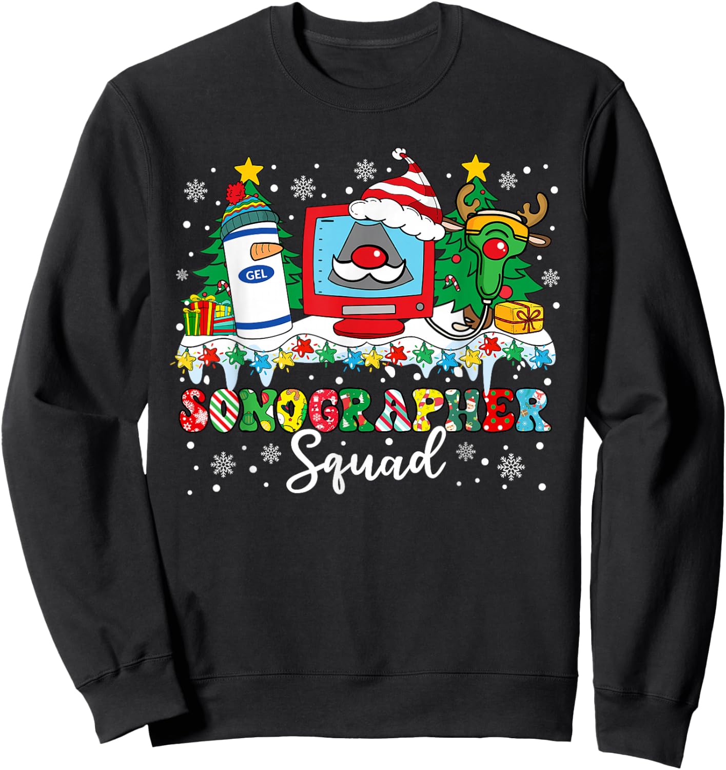 Sonographer Squad Ultrasound Machine Santa Hat Christmas Sweatshirt - Sweatshirt | Black