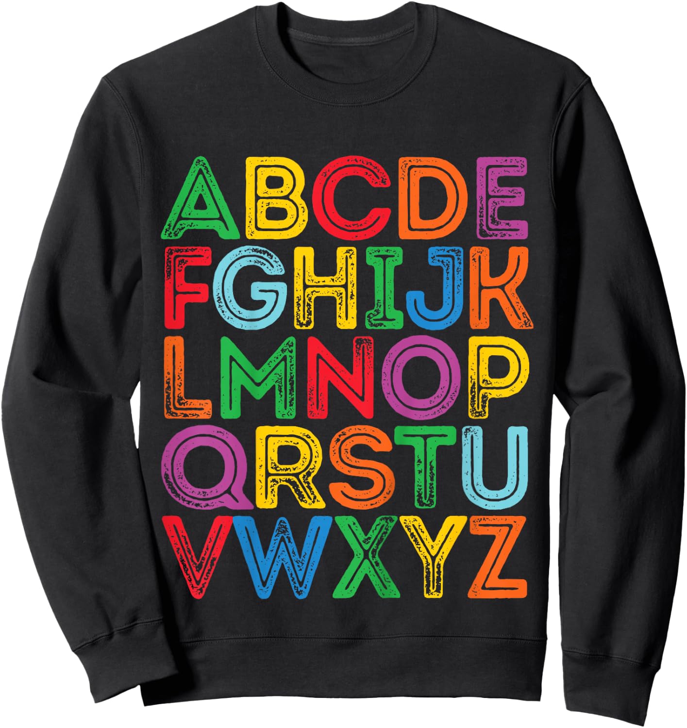 ABCs Shirt Alphabet Colorful Letters Reading Kids Boys Girls Sweatshirt - Sweatshirt | Black