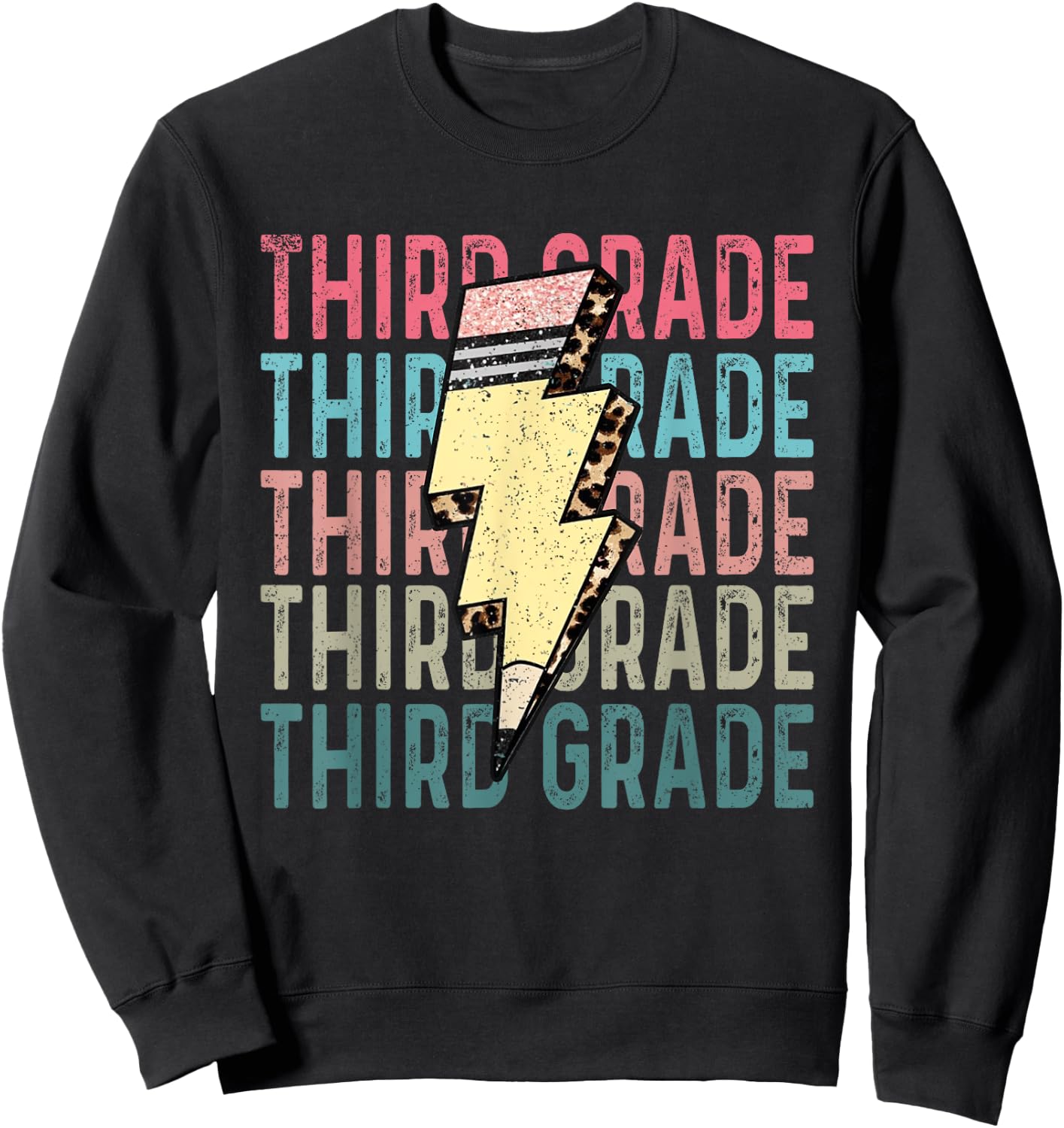 Retro Third Grade Teacher Lightning Bolt Pencil Teacher Kids Sweatshirt - Sweatshirt | Black