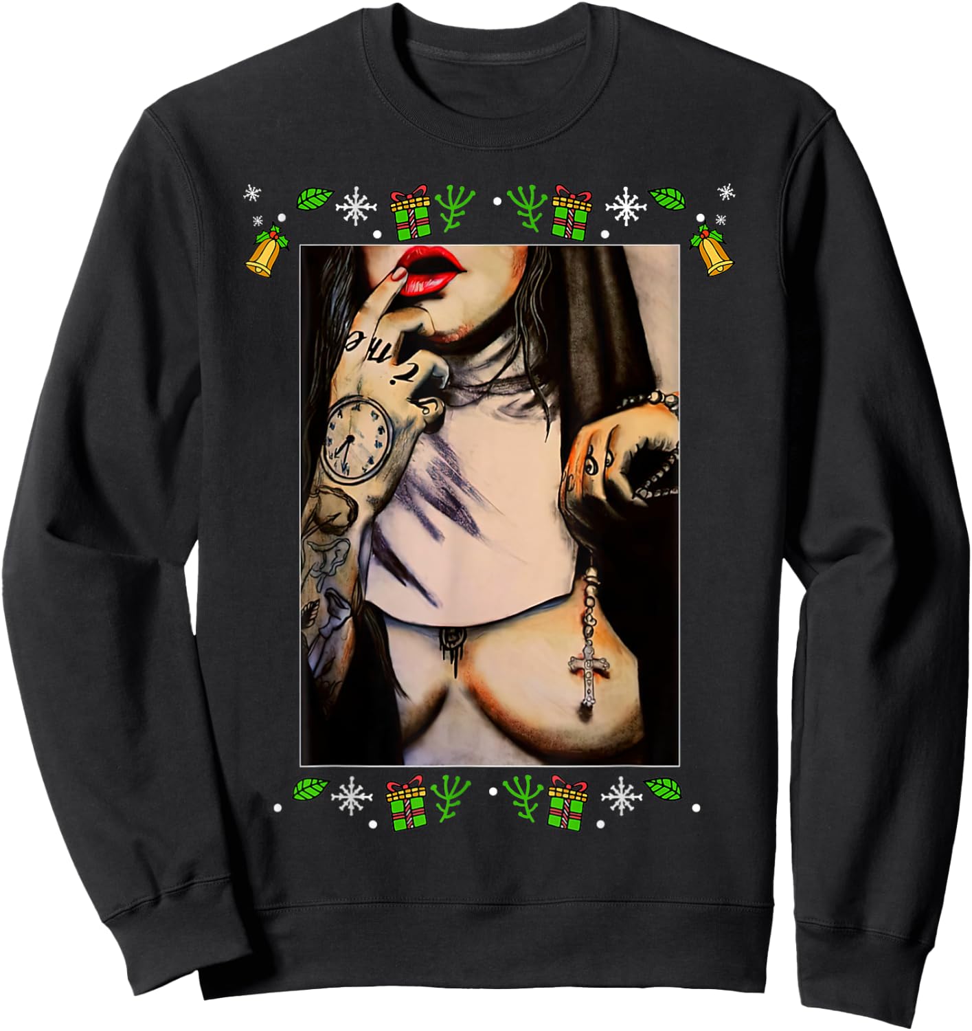 Unholy Sexy Nun In Christmas Sweatshirt - Sweatshirt | Black