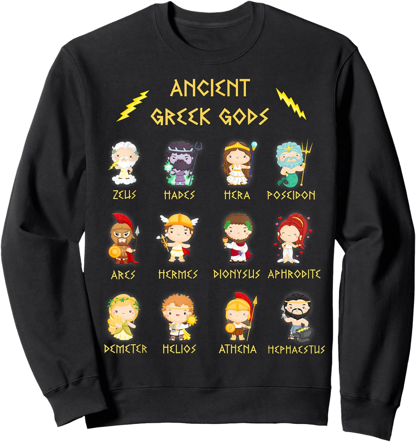 Greek Gods Cute Kawaii, Ancient Mythology Olympus Sweatshirt - Sweatshirt | Black