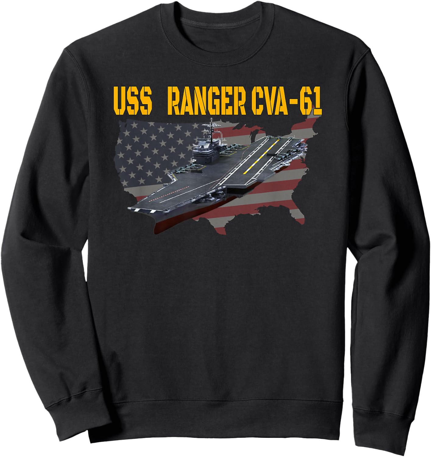 Aircraft Carrier USS Ranger CVA-61 Veterans Day Father's Day Sweatshirt - Sweatshirt | Black