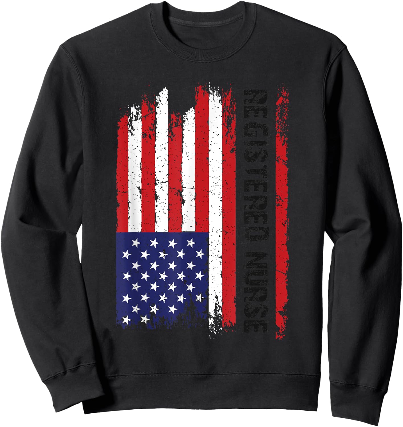 Vintage USA RN Registered Nurse American Flag Patriotic Women Men Sweatshirt - Sweatshirt | Black
