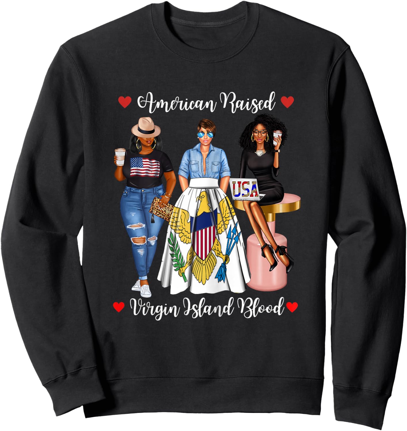 Half USA Virgin Islands Half American Raised in Raised Afro Sweatshirt - Sweatshirt | Black