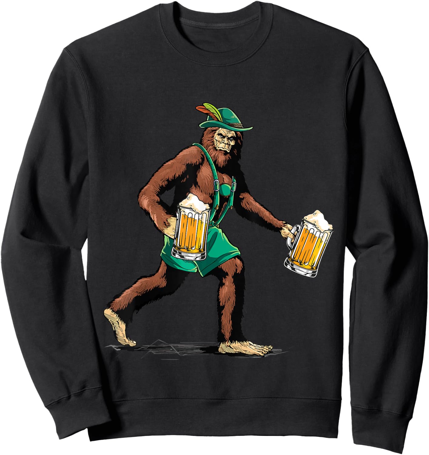 Bigfoot Lederhosen Prost Beer Mug Funny Ape Art Animal Lover Sweatshirt - Sweatshirt | Black