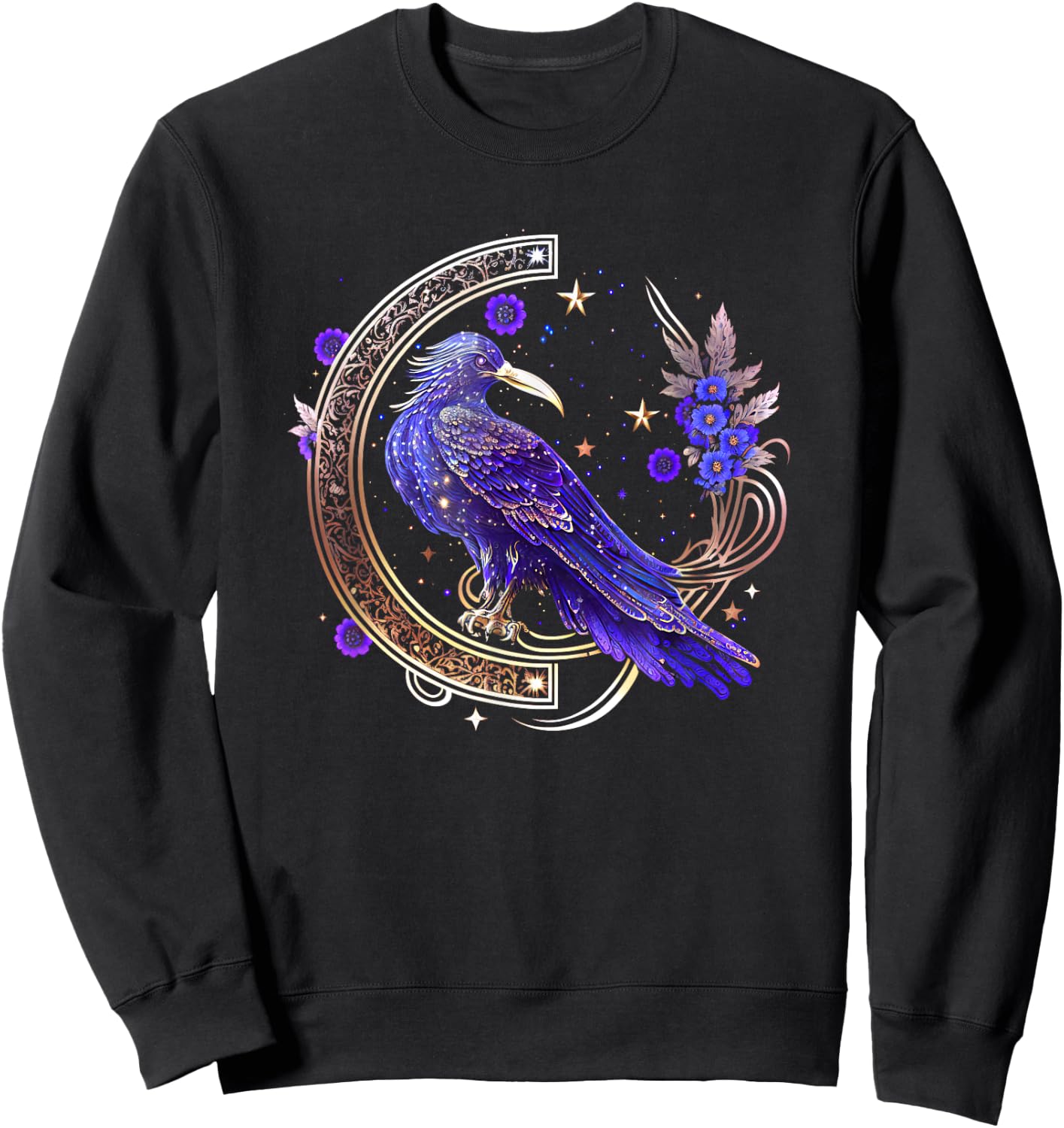Asgard Trends I Odin Thor Freya Viking Rune Design Mystical Crow, Raven Birds, Nordic, Celtic, Wicca, Morrigan Casual - Black, Small, Short Sleeve Sweatshirt - Sweatshirt | Black
