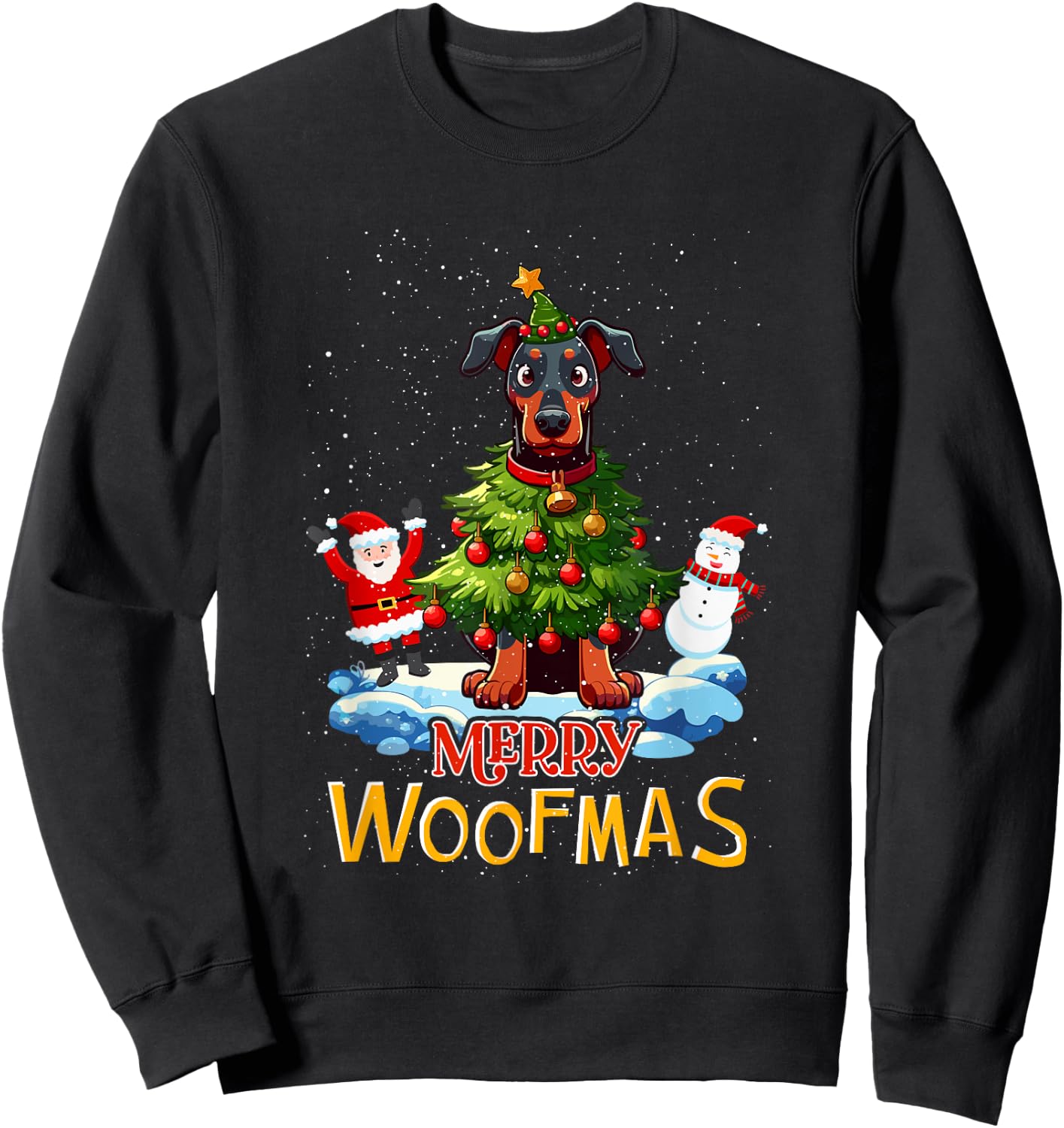 Doberman Merry Christmas Tree Lights Dog X-Mas Dogs Sweatshirt - Sweatshirt | Black