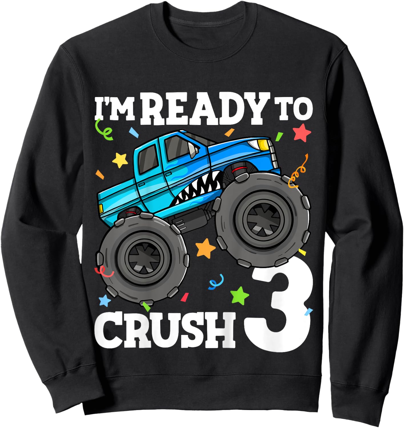 Kids Monster Truck Shark 3rd Birthday Boy Toddler 3 Three Sweatshirt - Sweatshirt | Black