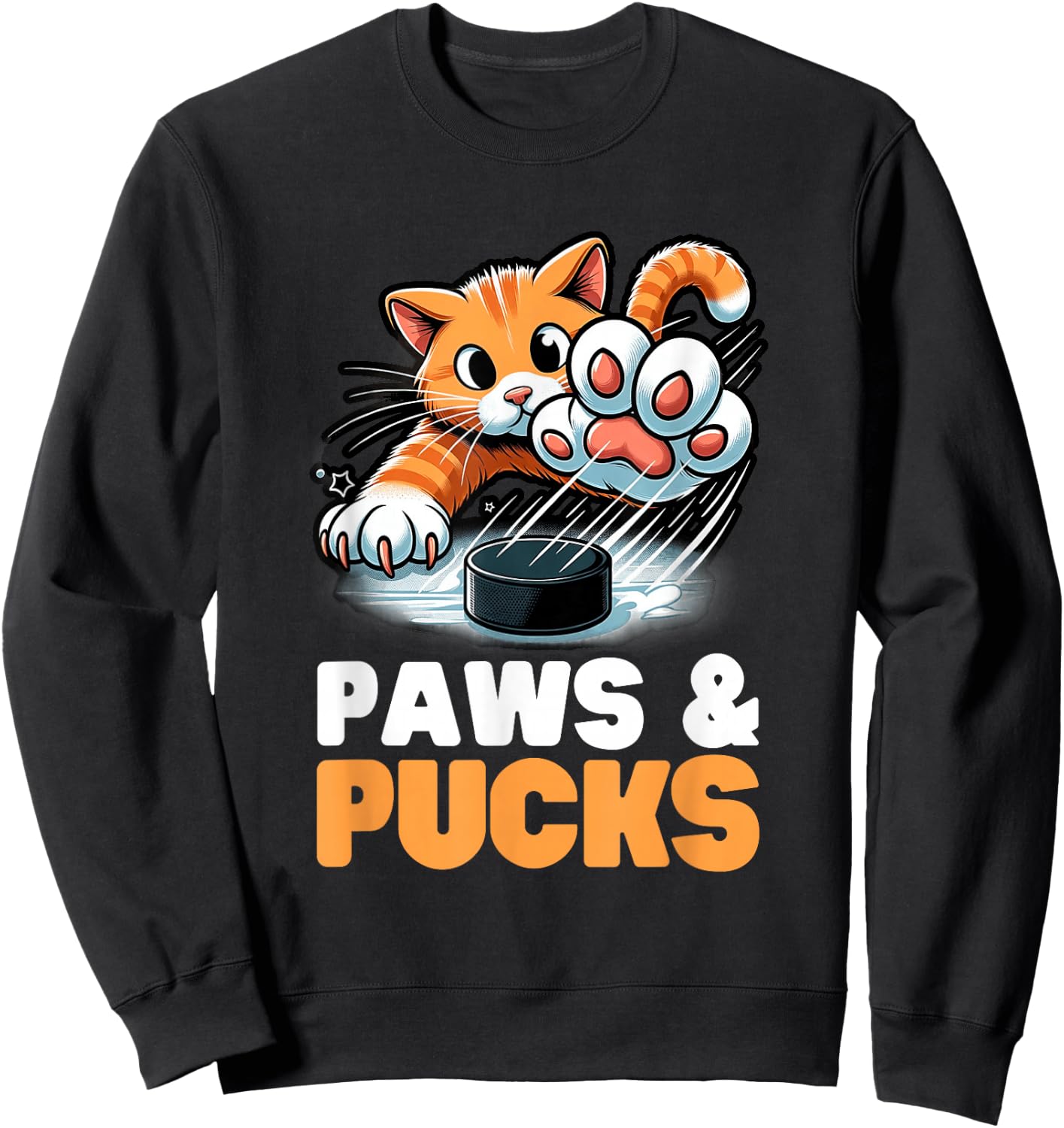 Funny Paws And Pucks Purr Feline Ice Hockey Cat Sweatshirt - Sweatshirt | Black