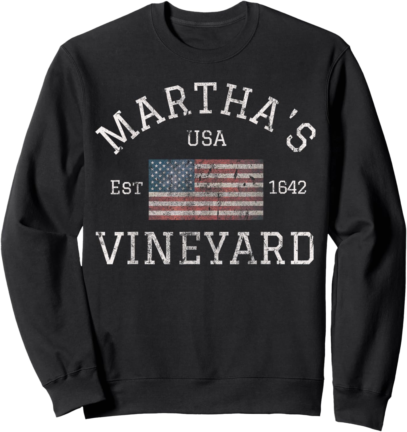 Martha's Vineyard Massachusetts American Flag USA Vintage Sweatshirt - Sweatshirt | Black
