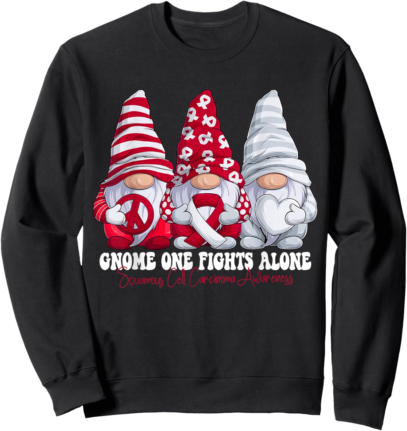 Funny Gnomies Squamous Cell Carcinoma Awareness Month Ribbon Sweatshirt - Sweatshirt | Black