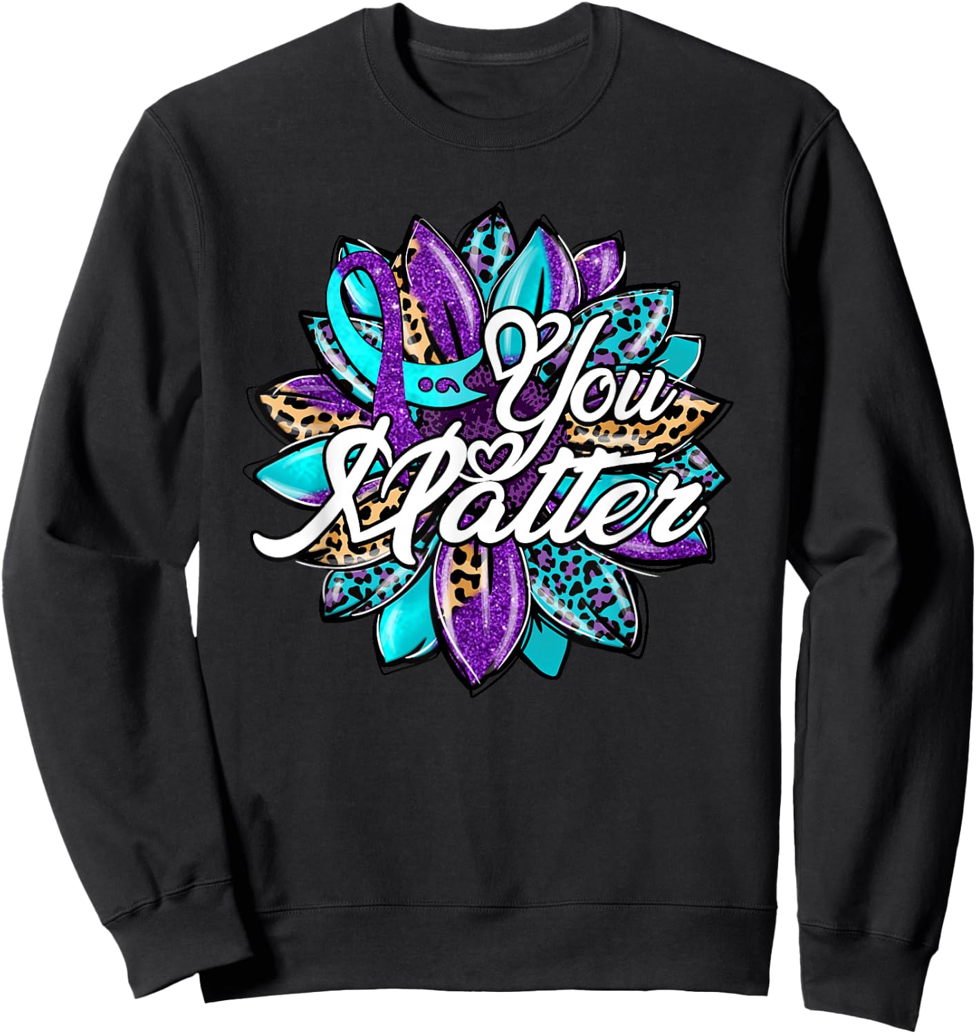 You Matter Sunflower Semicolon Leopard Suicide Prevention Sweatshirt - Sweatshirt | Black