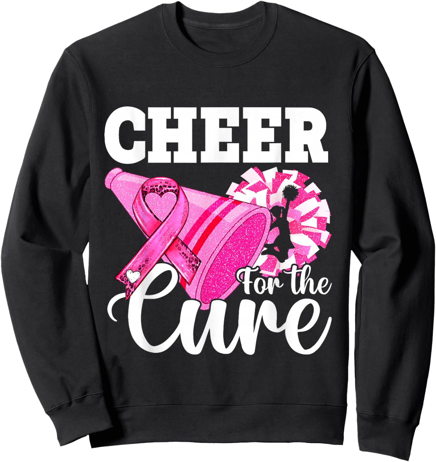 Cheer for Cure Pink Breast Cancer Awareness Cheerleader Sweatshirt - Sweatshirt | Black