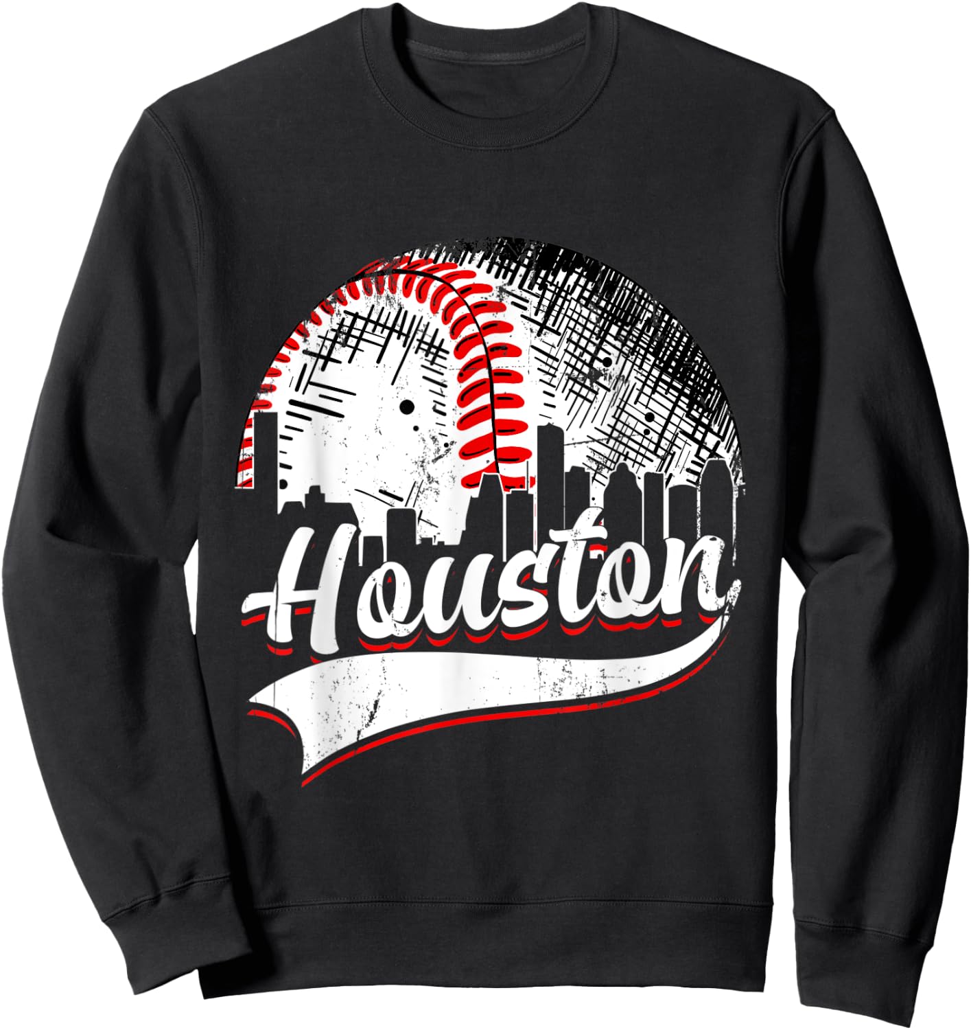 Vintage Houston Baseball Lover Men Women Game Day Sweatshirt - Sweatshirt | Black