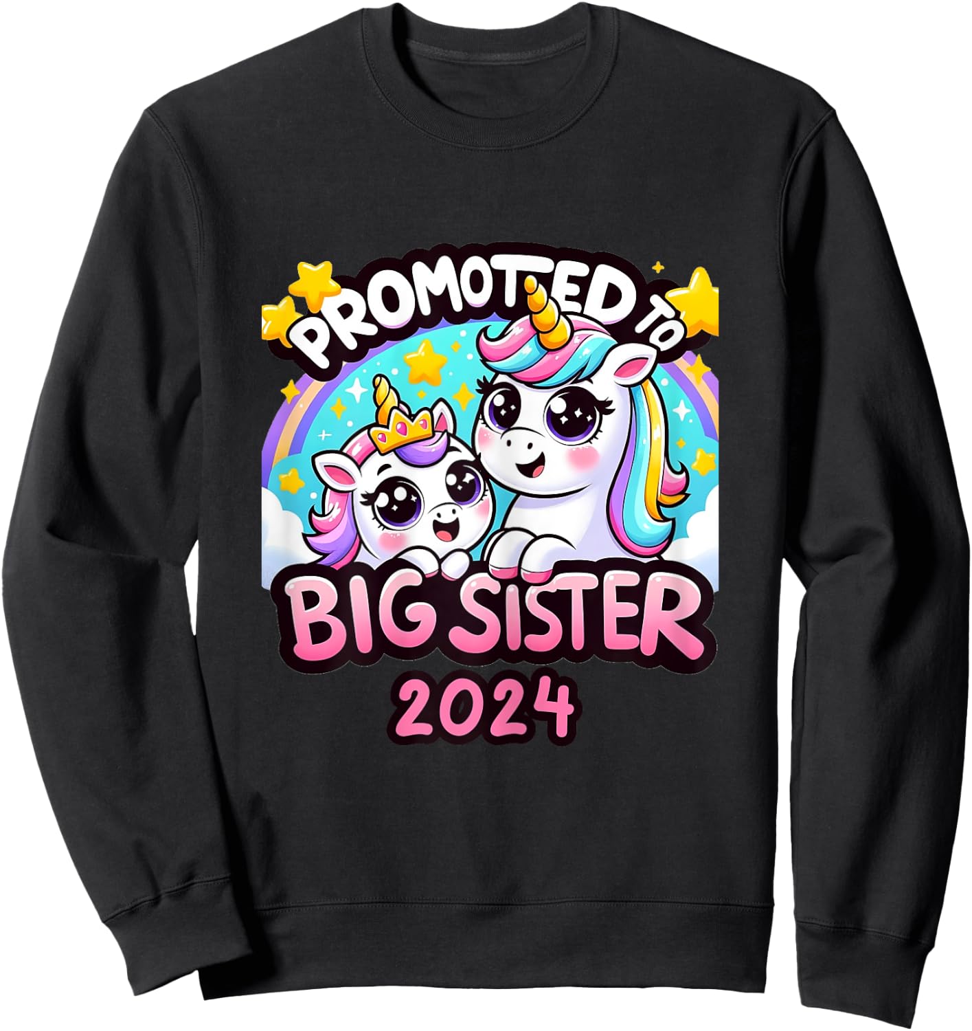 Promoted to Big Sister 2024 Unicorn Big Sis For Kids Sweatshirt - Sweatshirt | Black