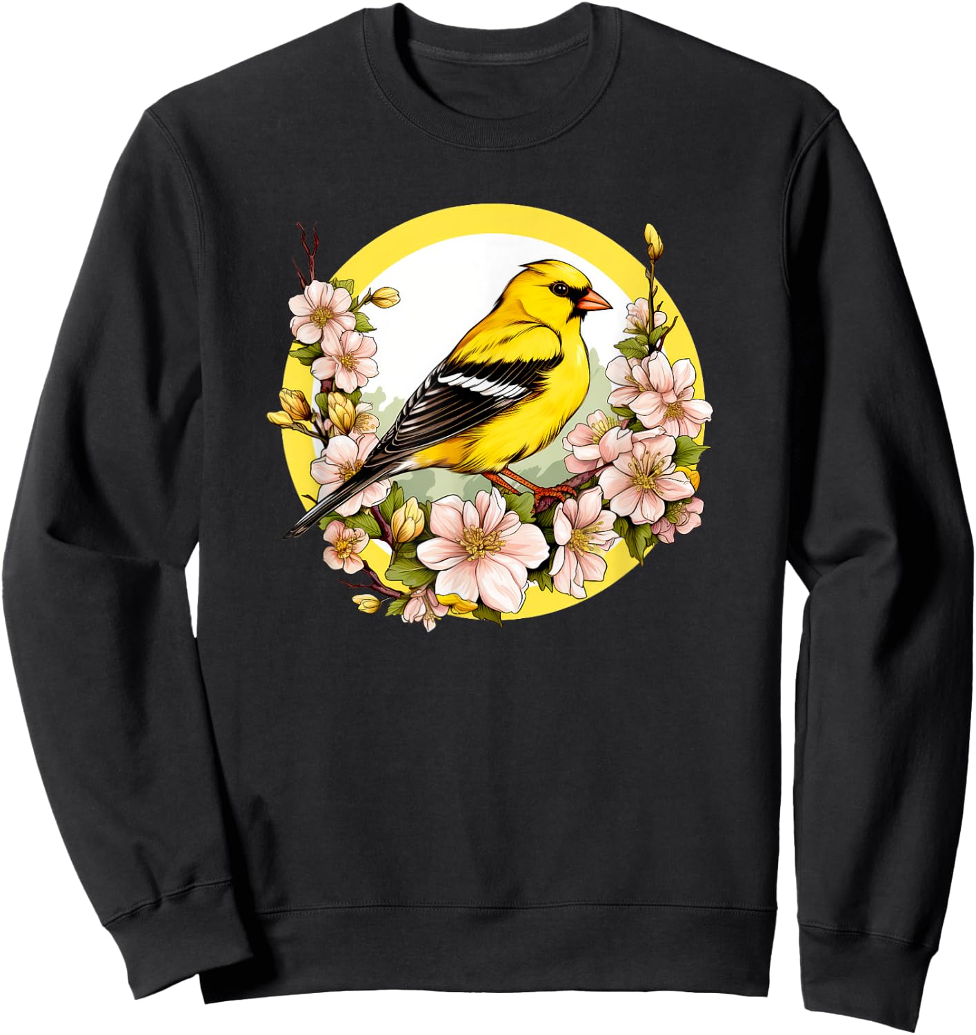 Cute Yellow Goldfinch Floral American GoldFinch Sweatshirt - Sweatshirt | Black