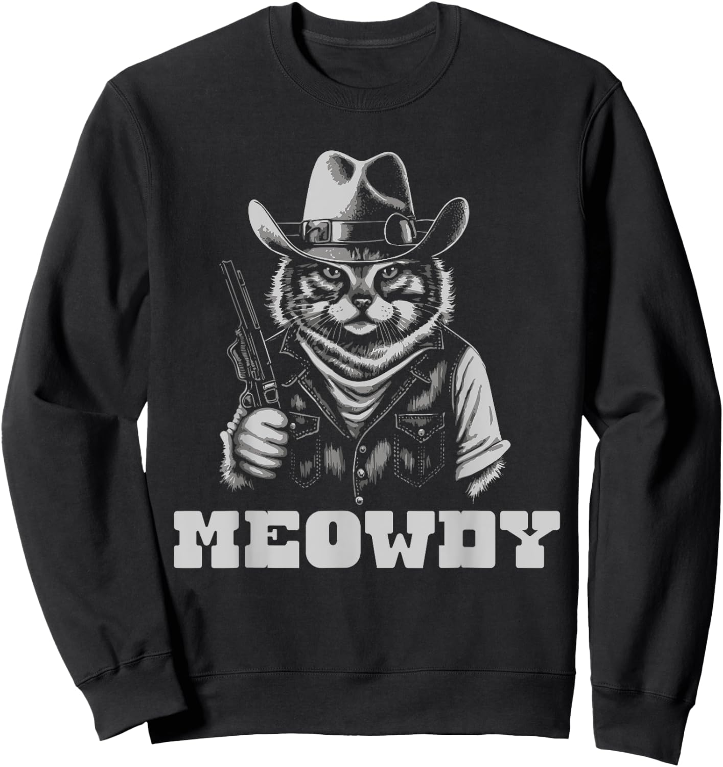 Meowdy Outlaw Funny Country Music Cat Cowboy Hat Vintage Sweatshirt - Sweatshirt | Black