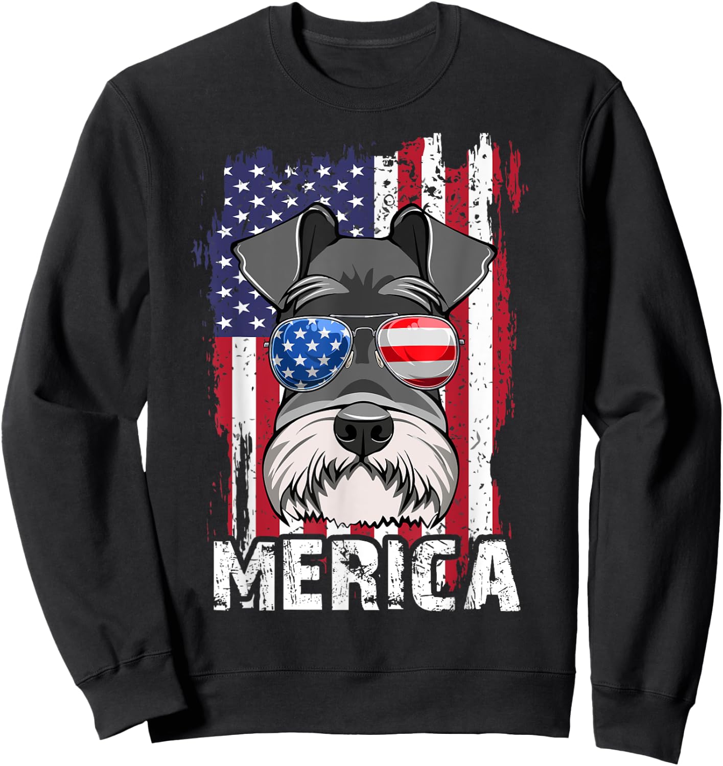Merica 4th of July Mini Schnauzer-Shirt USA Flag Dog Mom Dad Sweatshirt - Sweatshirt | Black