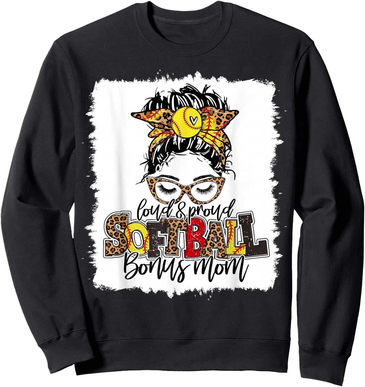 Softball Bonus Mom Leopard Funny Mother's Day Lovers Girl Sweatshirt - Sweatshirt | Black