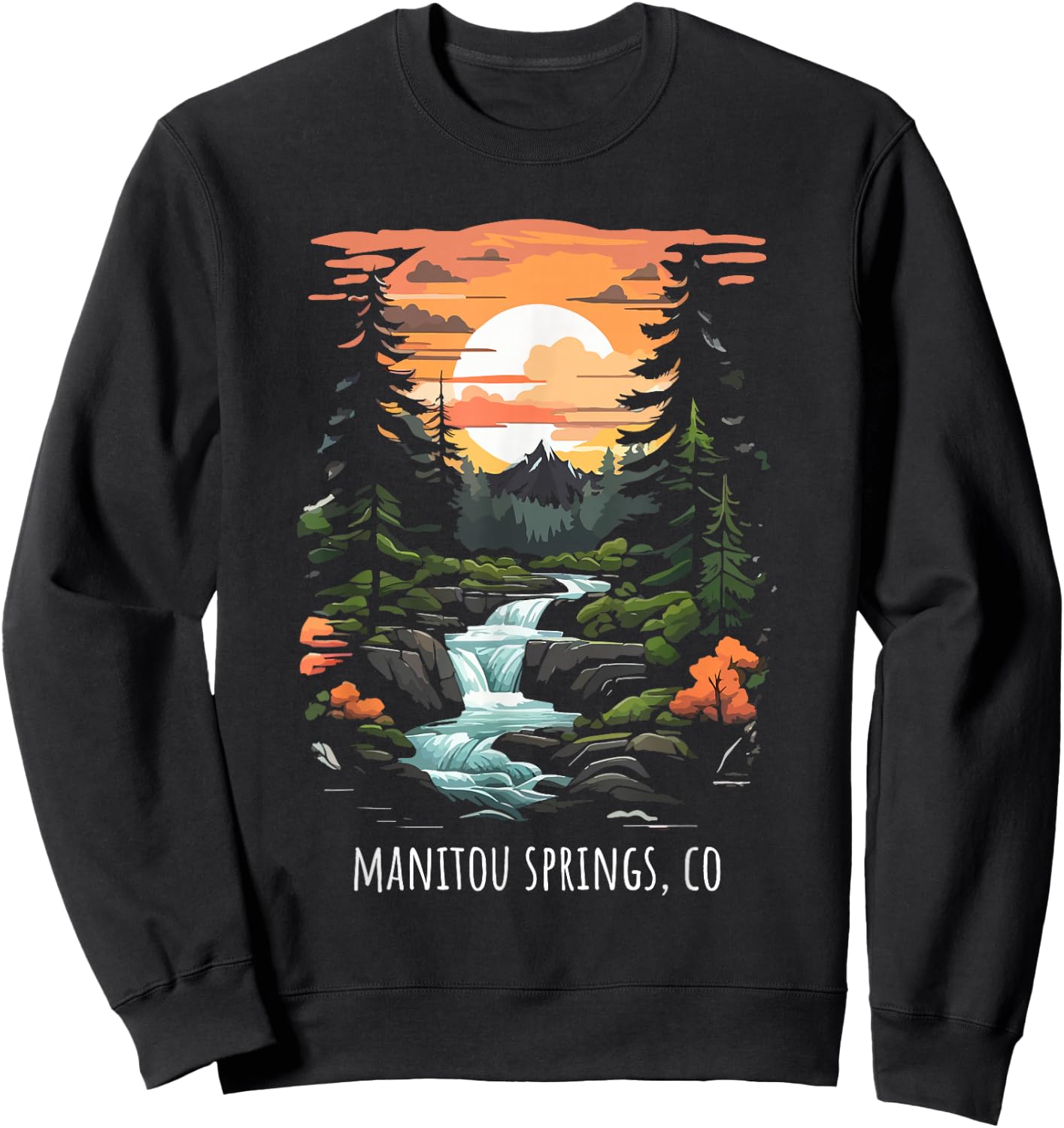 Manitou Springs CO USA Scenic Mountain Sunset Retro Style Sweatshirt - Sweatshirt | Black