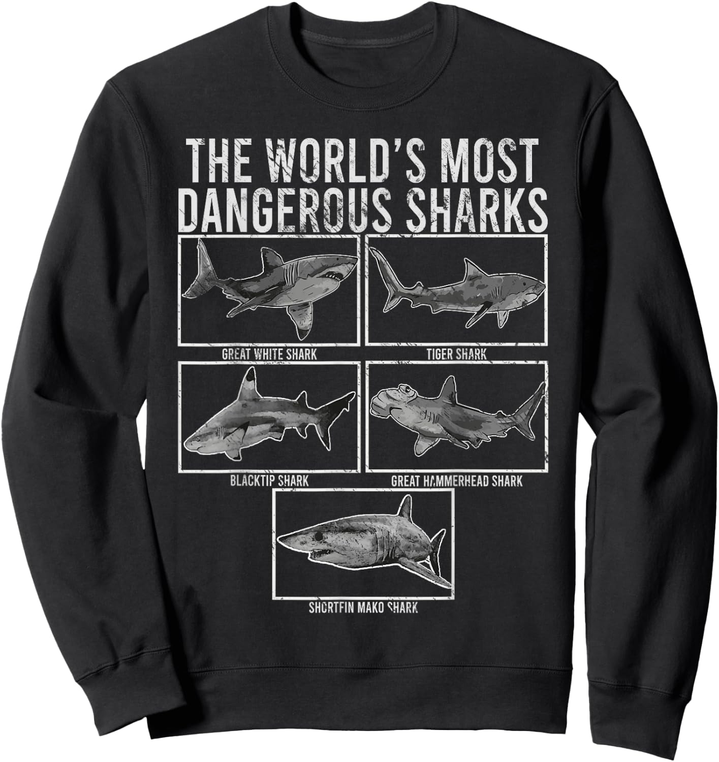 The world's most dangerous sharks vintage Shark Lover Ocean Sweatshirt - Sweatshirt | Black