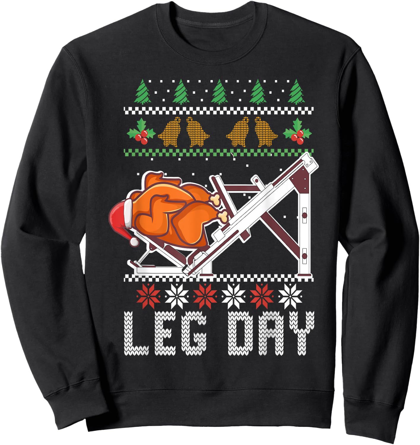 Ugly Christmas Sweater Dinner Workout leg day turkey Sweatshirt - Sweatshirt | Black