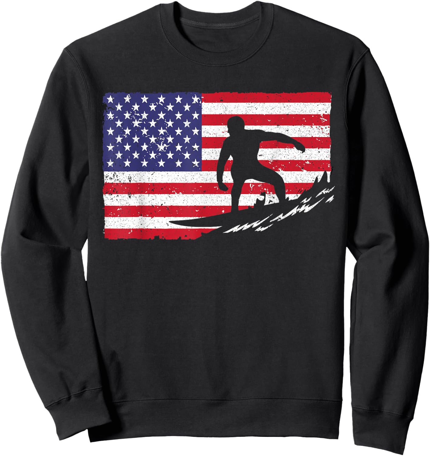 Cool Surfing Women 4th of July American Flag Surfer Sweatshirt - Sweatshirt | Black