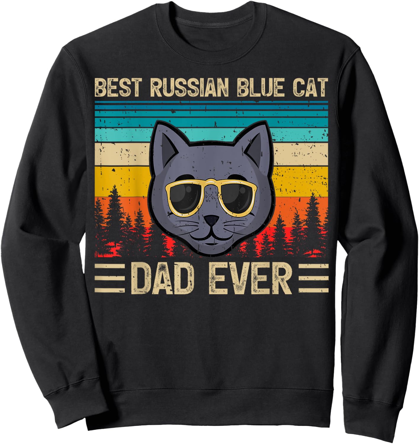Vintage Funny Best Russian Blue Cat Dad Ever Father's Day Men Sweatshirt - Sweatshirt | Black