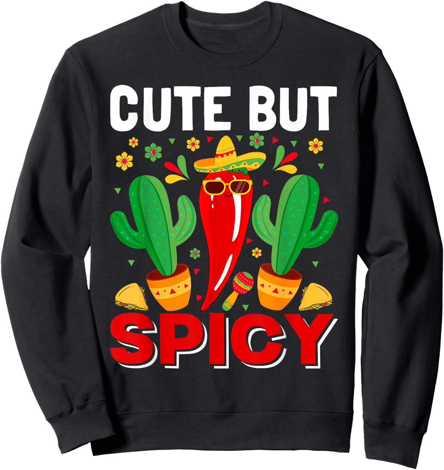Cinco De Mayo - Cute but Spicy Mexican Fiesta Jalapenos Girl Sweatshirt - Sweatshirt | Black
