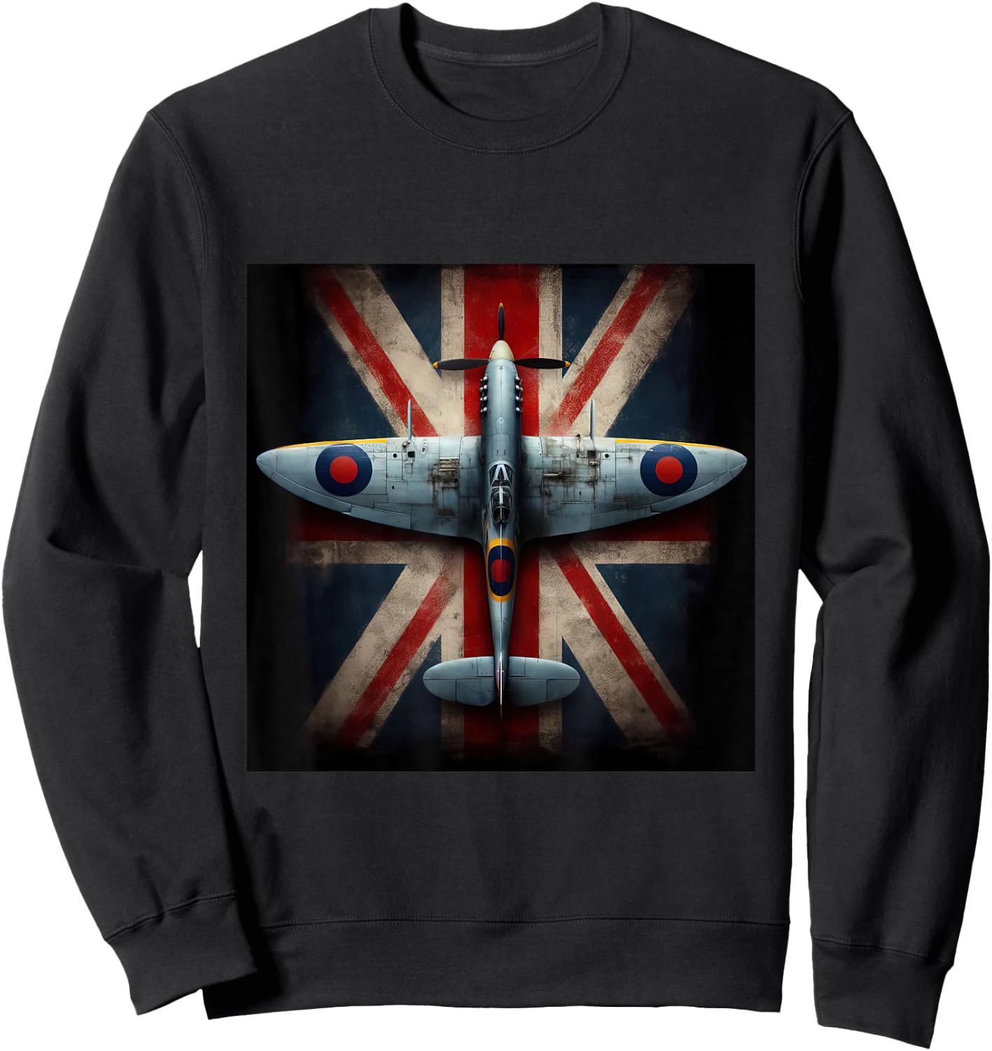 Spitfire Supermarine WW2 Fighter Plane Union Jack UK Flag Sweatshirt - Sweatshirt | Black