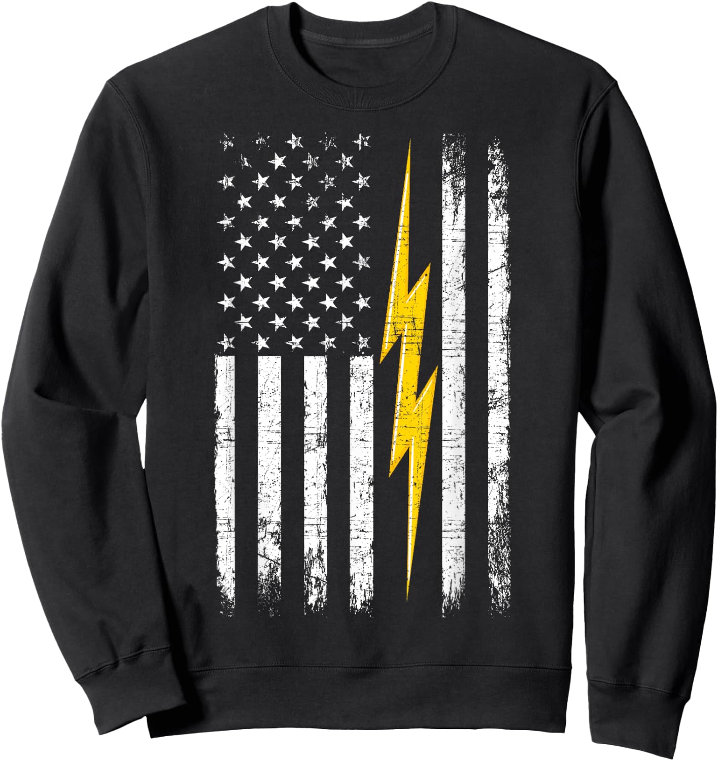 Patriotic Electrician American Flag Lightning Bolt Men Sweatshirt - Sweatshirt | Black