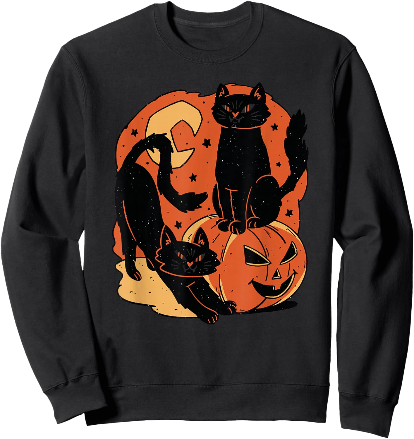 Vintage Scary Halloween Black Cats and pumpkin Sweatshirt - Sweatshirt | Black