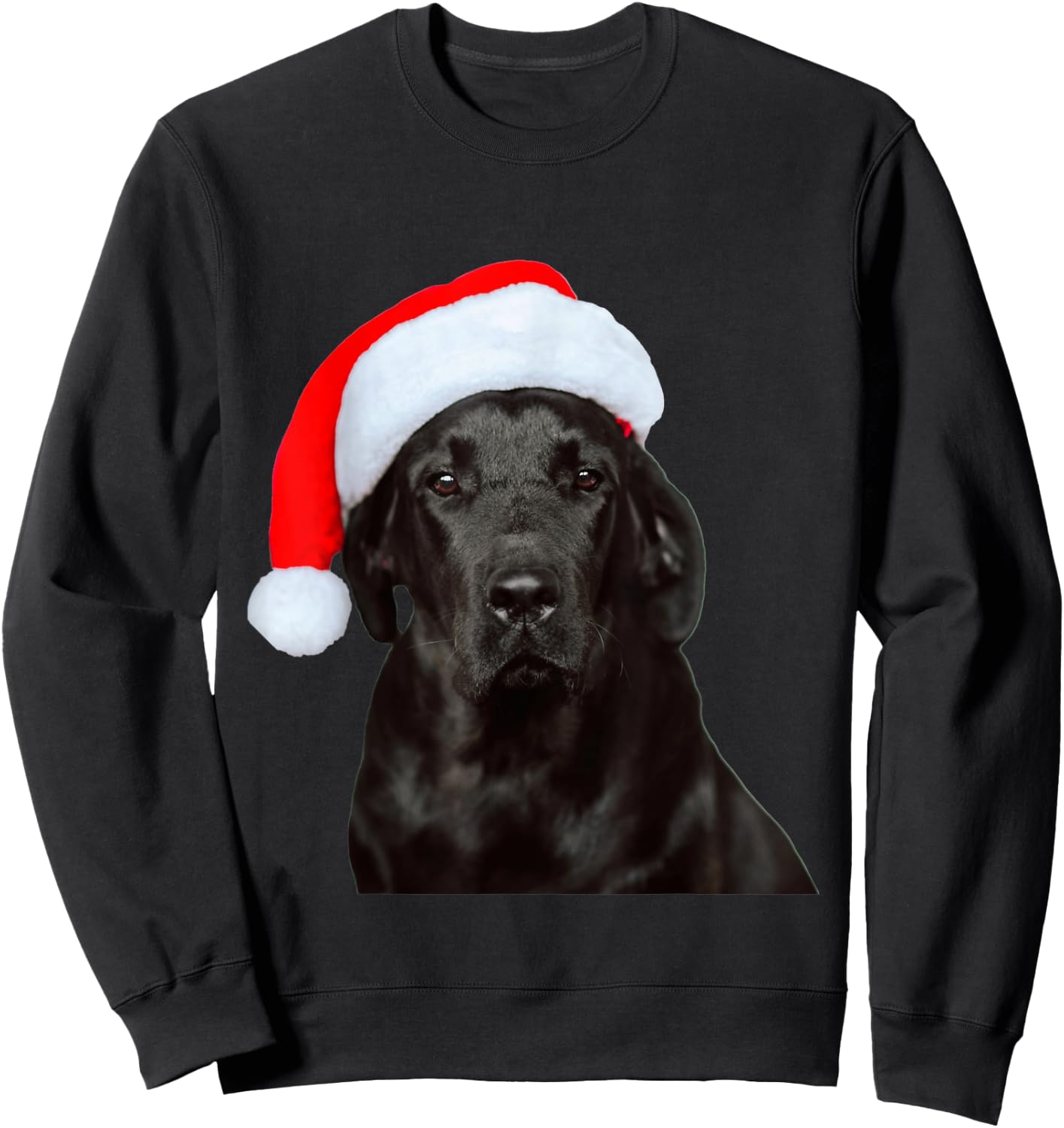 Cute Black Lab Santa Hat Image Christmas Dog Labrador Women Kids Sweatshirt - Sweatshirt | Black