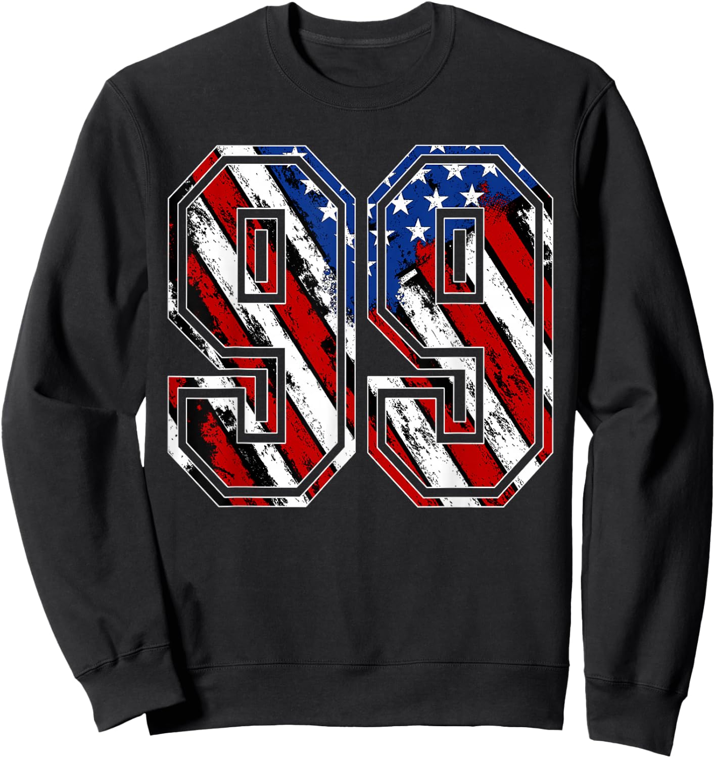 Number 99 Red White and Blue American Flag #99 Jersey Shirt Sweatshirt - Sweatshirt | Black