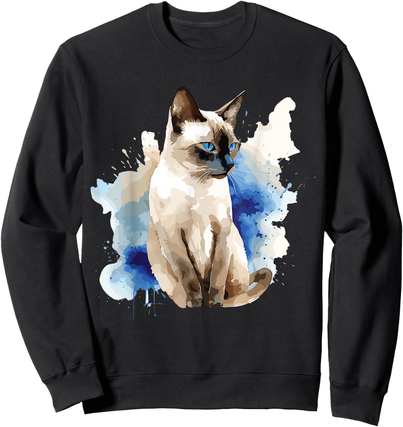 Siamese Painting Watercolor Kitten Cat Lover Siamois Kitty Sweatshirt - Sweatshirt | Black