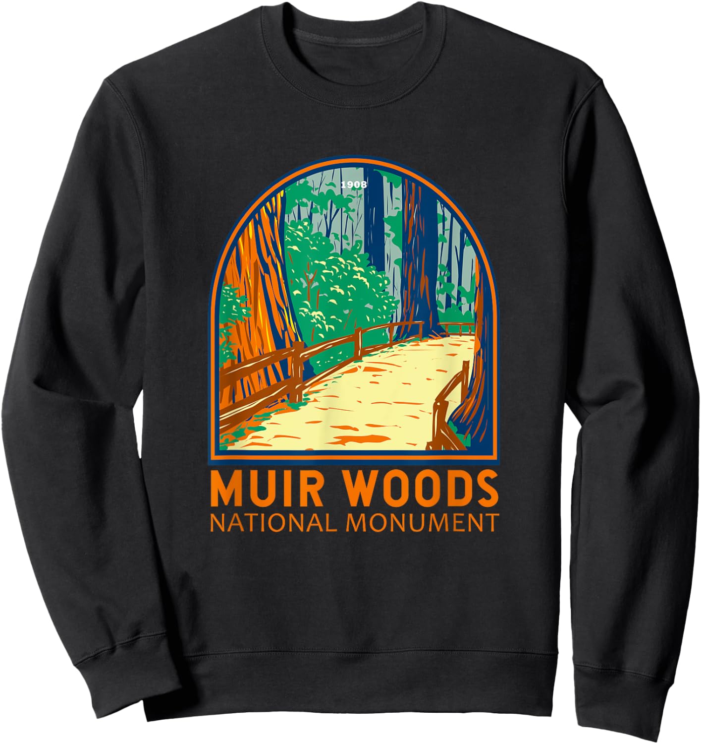 Muir Woods National Monument California Emblem Vintage Sweatshirt - Sweatshirt | Black