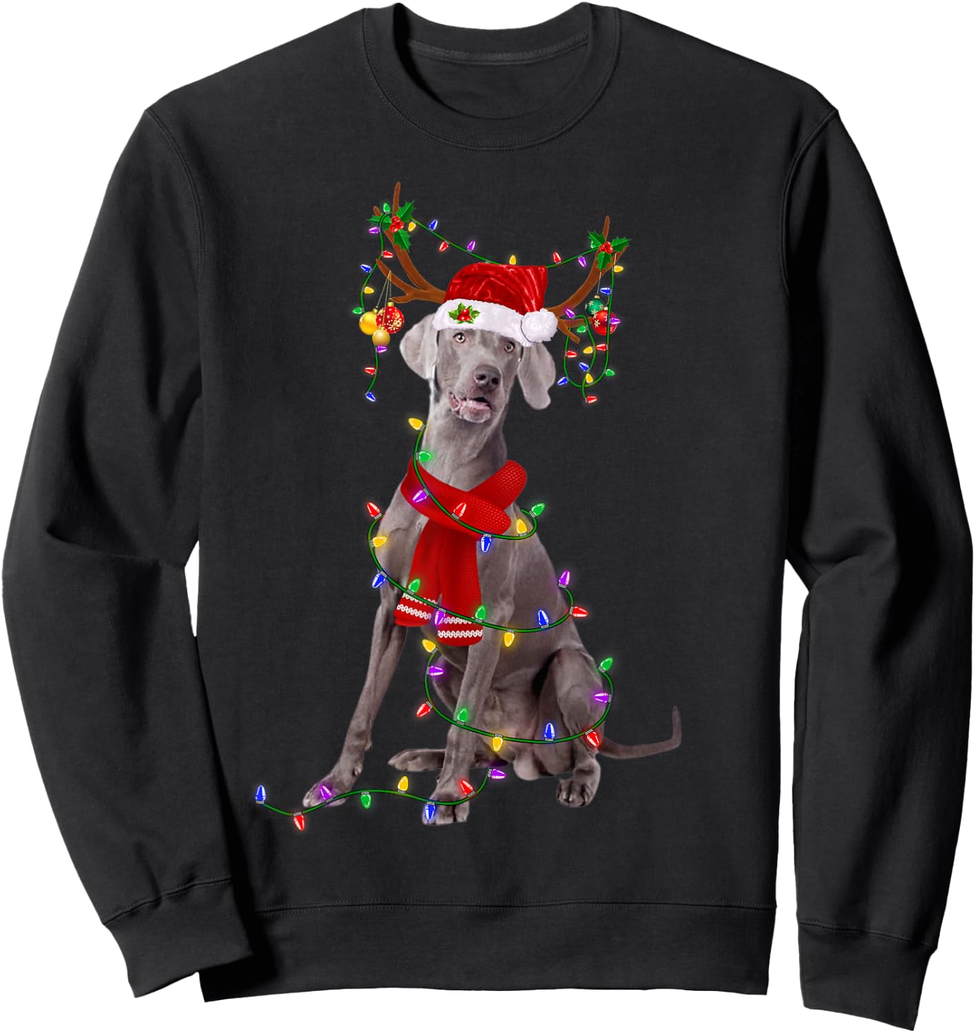 Funny Weimaraner Dog Tree Christmas Lights Xmas Pajama Men Women Kids Sweatshirt - Sweatshirt | Black