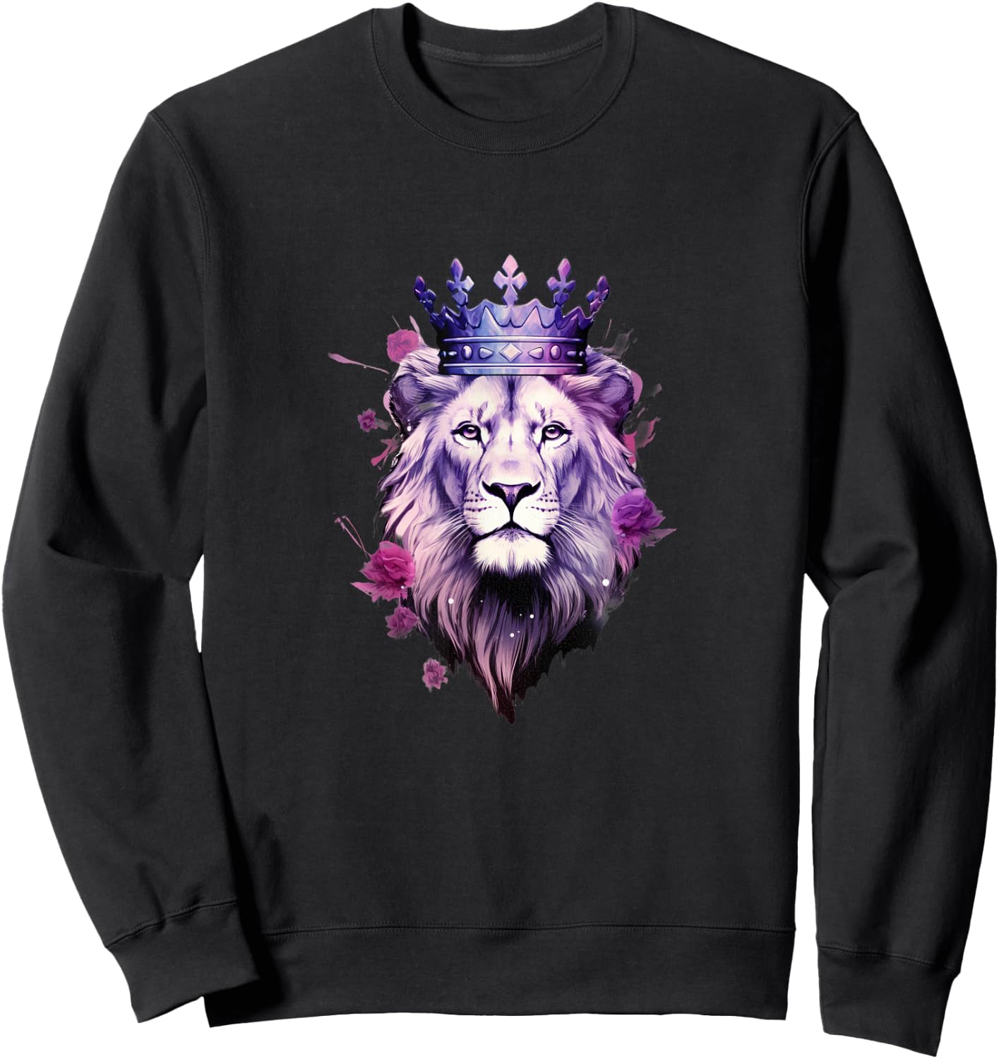Majestic Purple Lion - Royal Crown Roses Sweatshirt - Sweatshirt | Black