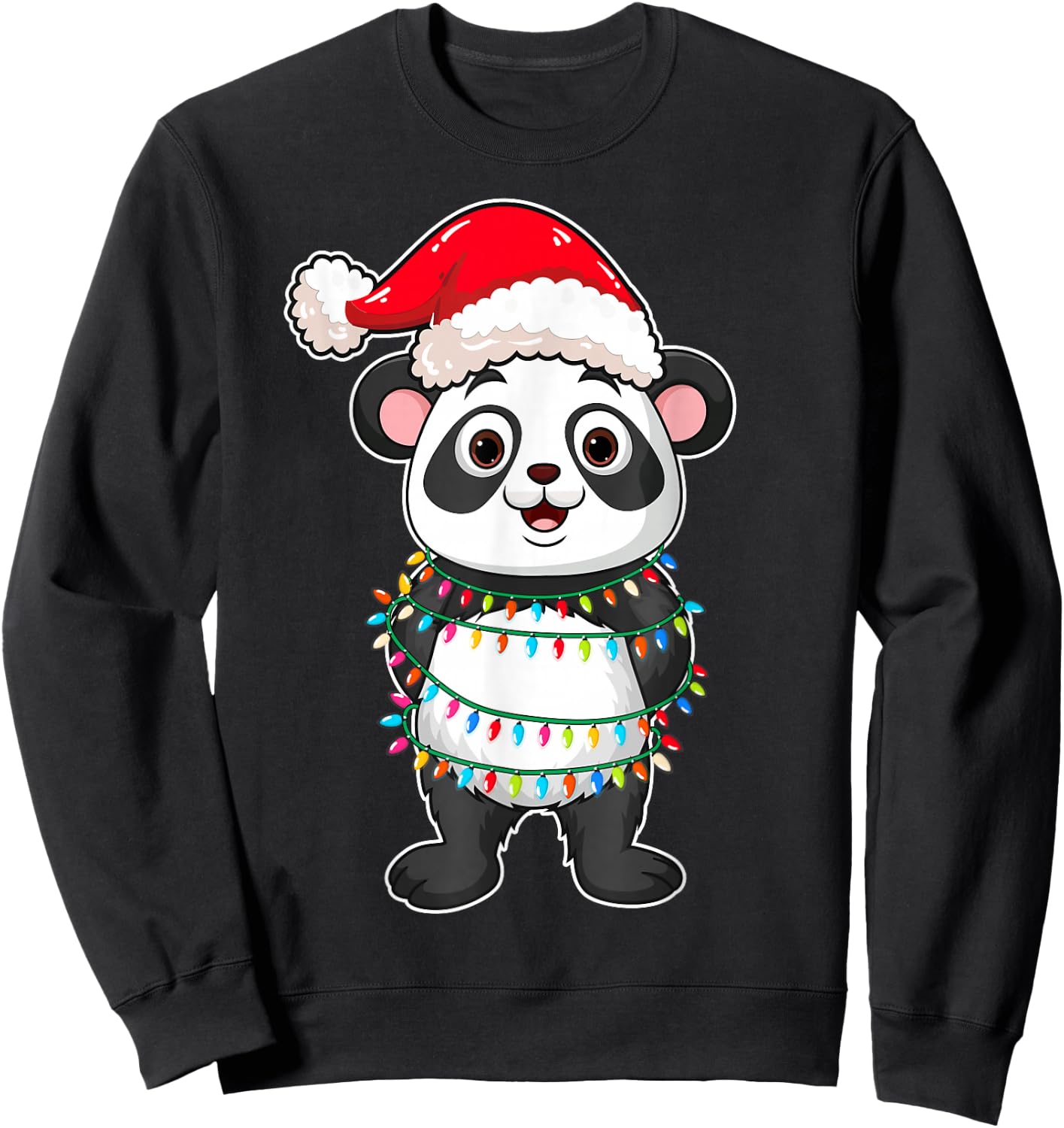 Christmas Lights Panda Wearing Xmas Hat - Cute Panda Lover Sweatshirt - Sweatshirt | Black