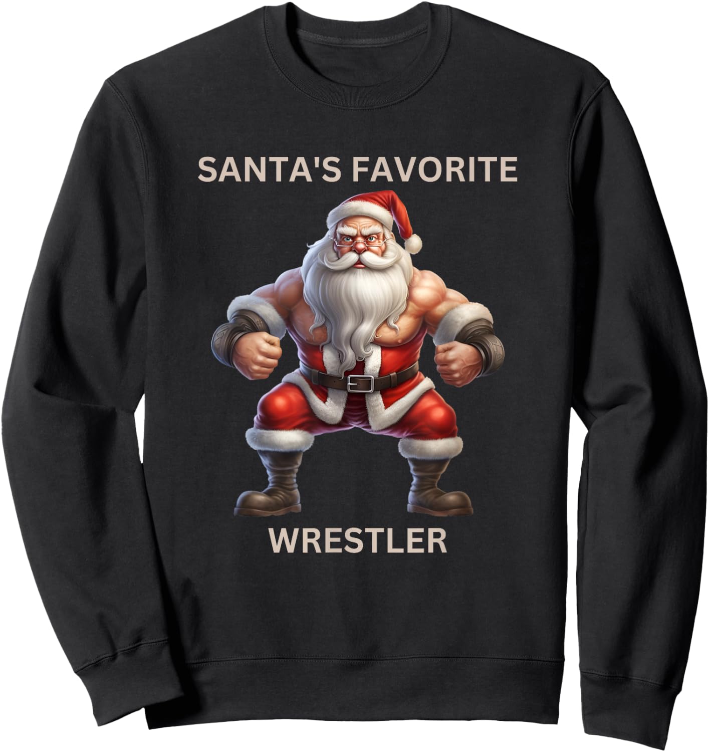Christmas Wrestling Gift Santa's Favorite Wrestler Sweatshirt - Sweatshirt | Black