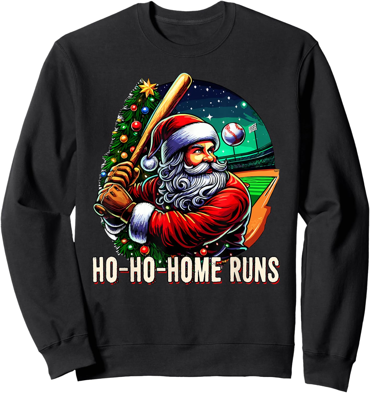 HO HO Home Runs Funny Baseball Santa Claus Sport Christmas Sweatshirt - Sweatshirt | Black