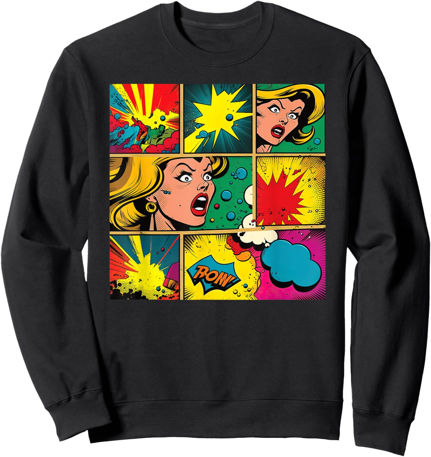 Funny Retro Comic Pop Art Shirt Fun Cartoon Comics Manga Sweatshirt - Sweatshirt | Black