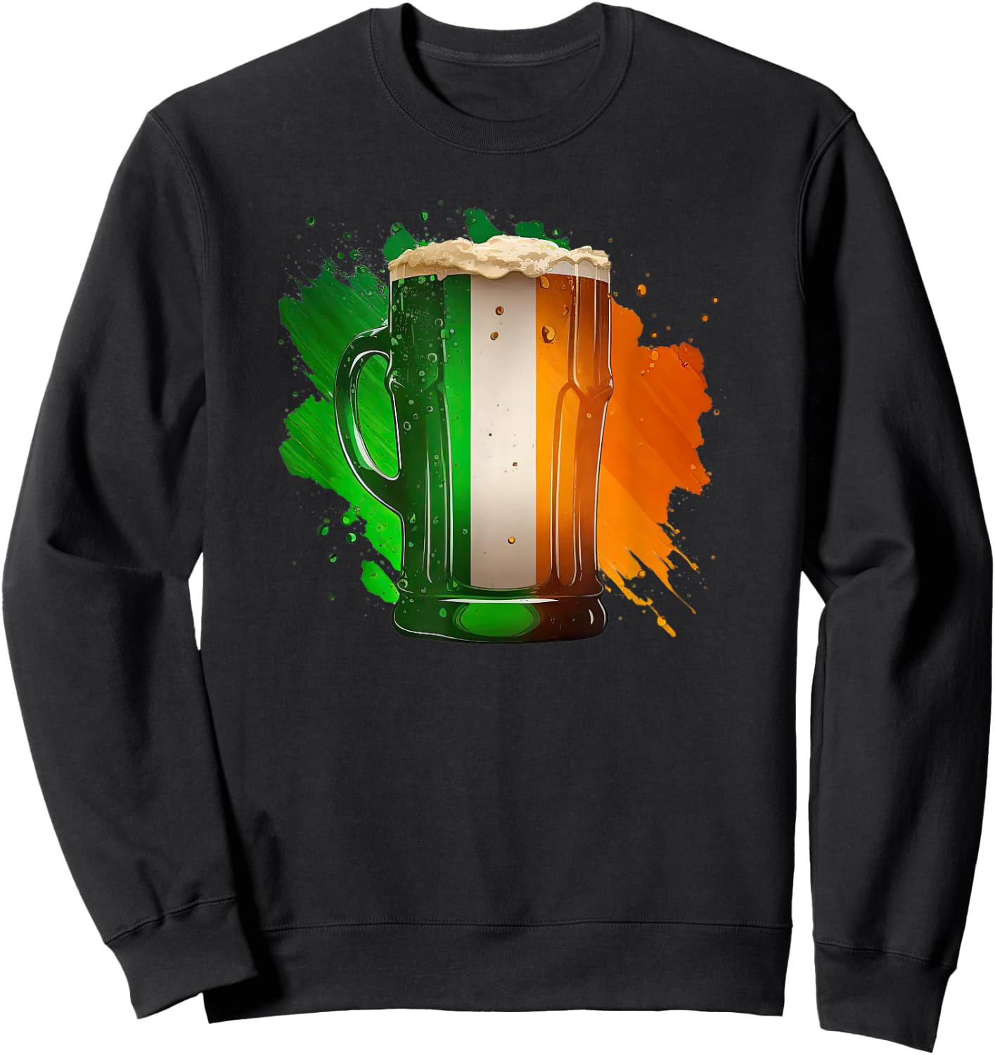 Irish Beer Ireland Flag St Patricks Day Shamrock Drinking Sweatshirt - Sweatshirt | Black