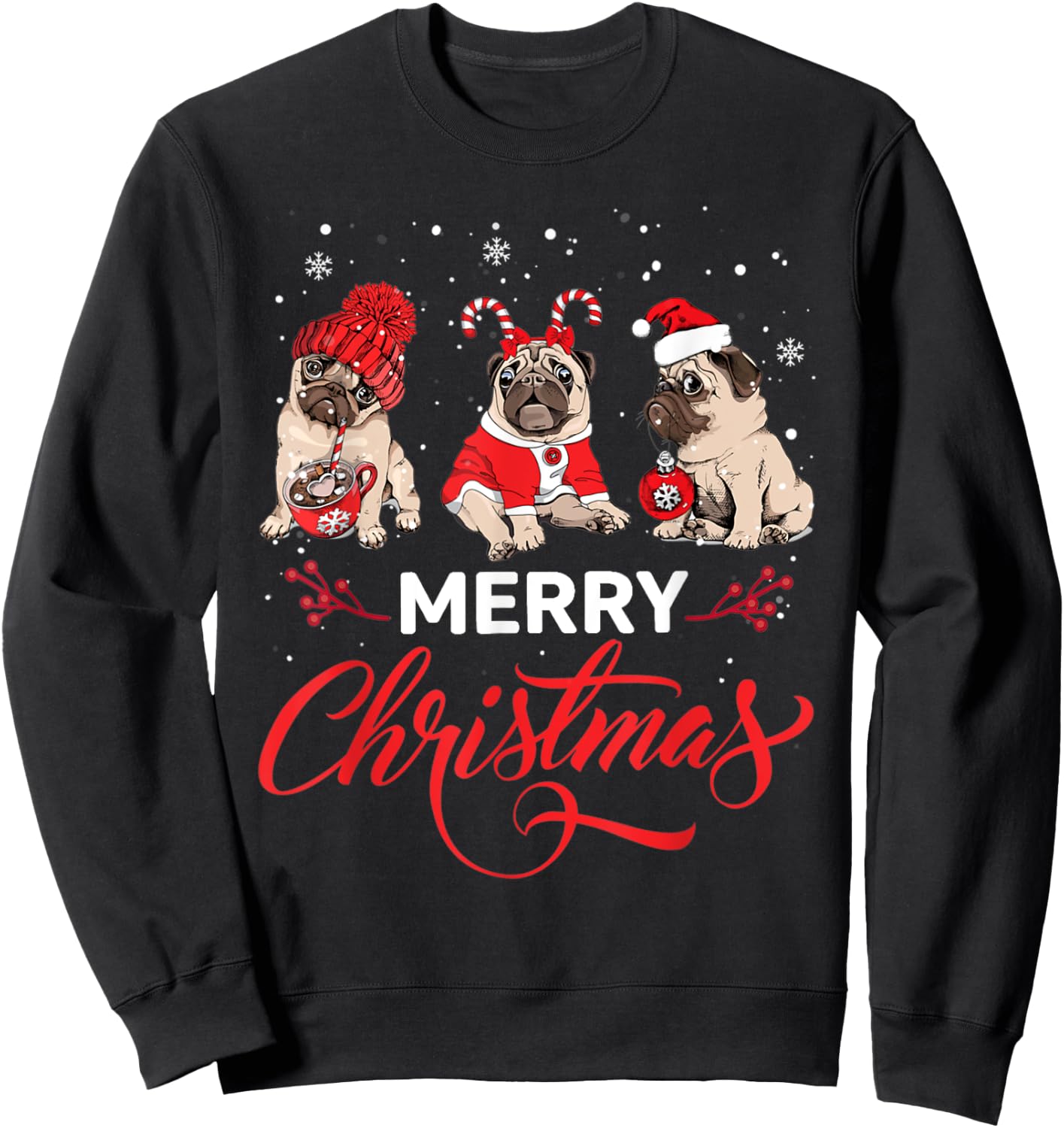 Pug Ugly Christmas Sweater Men Kids Dog Lover Sweatshirt - Sweatshirt | Black
